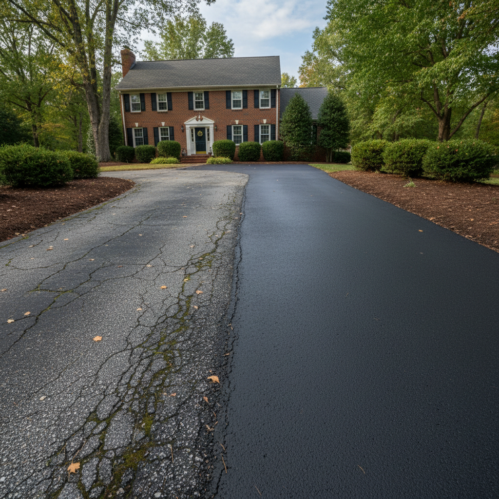 Completed asphalt sealcoating work at a residential property in Harrisburg, PA