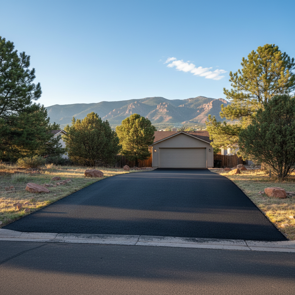 Completed driveway paving work at a residential property in Colorado Springs, CO