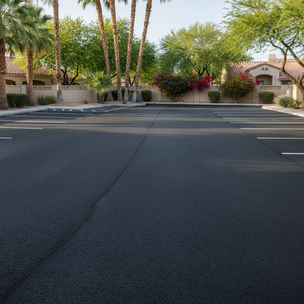Completed parking lot paving work at a residential property in Phoenix, AZ