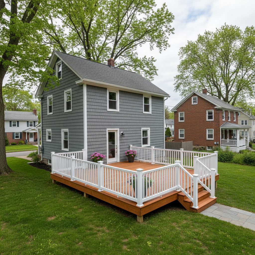 Completed deck railing installation work at a residential property in Woonsocket, RI