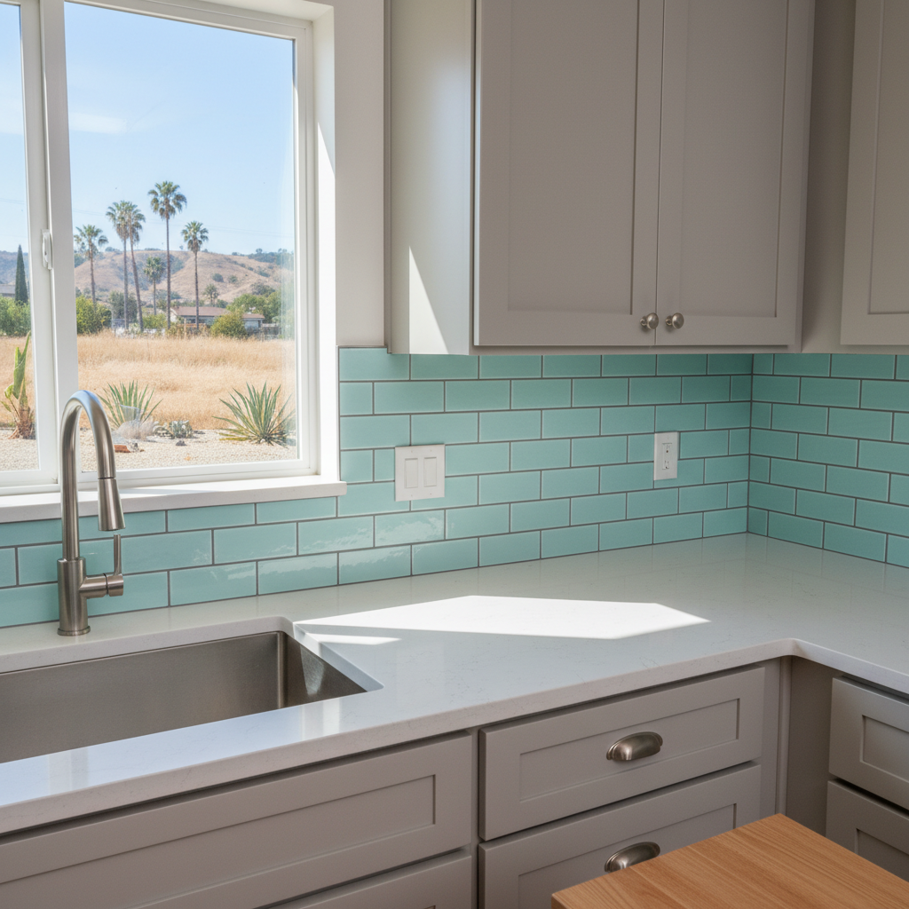 Completed backsplash installation work at a residential property in Long Beach, CA