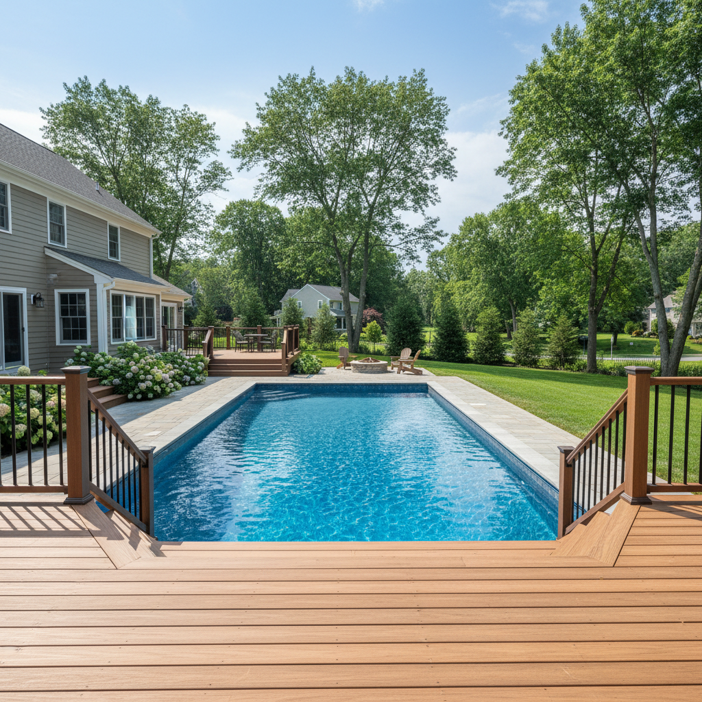 Completed pool decks work at a residential property in North Attleborough, MA