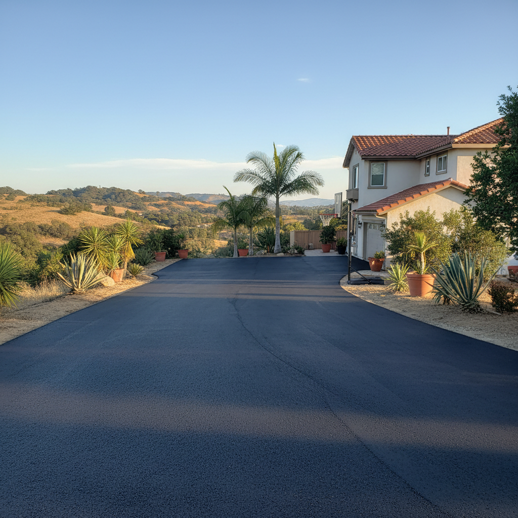 Completed parking lot paving work at a residential property in Los Angeles, CA