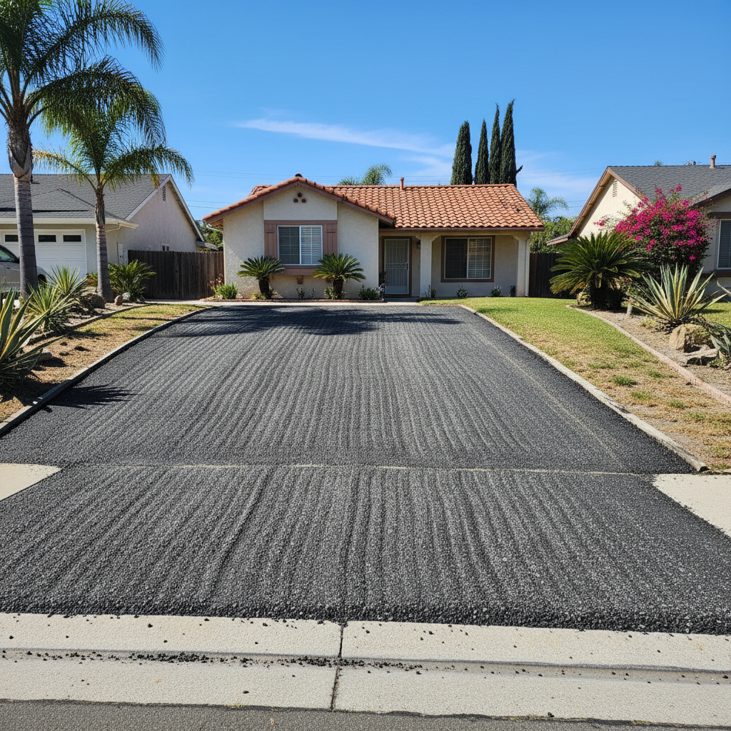 Completed asphalt milling work at a residential property in Brea, CA