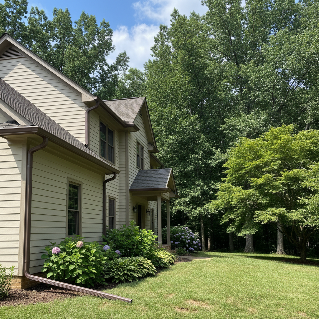 Completed gutter maintenance plans work at a residential property in Louisburg, NC