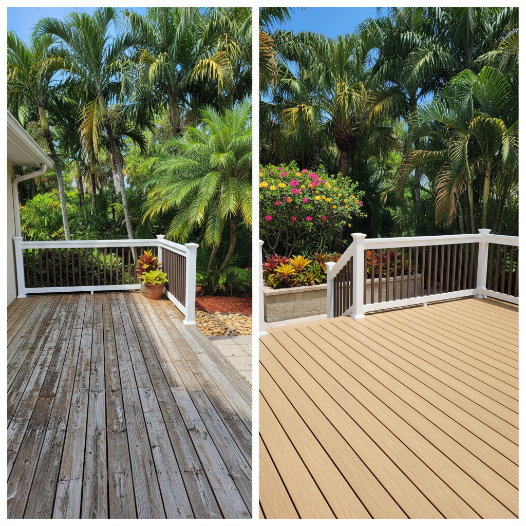 Completed trex decks work at a residential property in Fort Lauderdale, FL