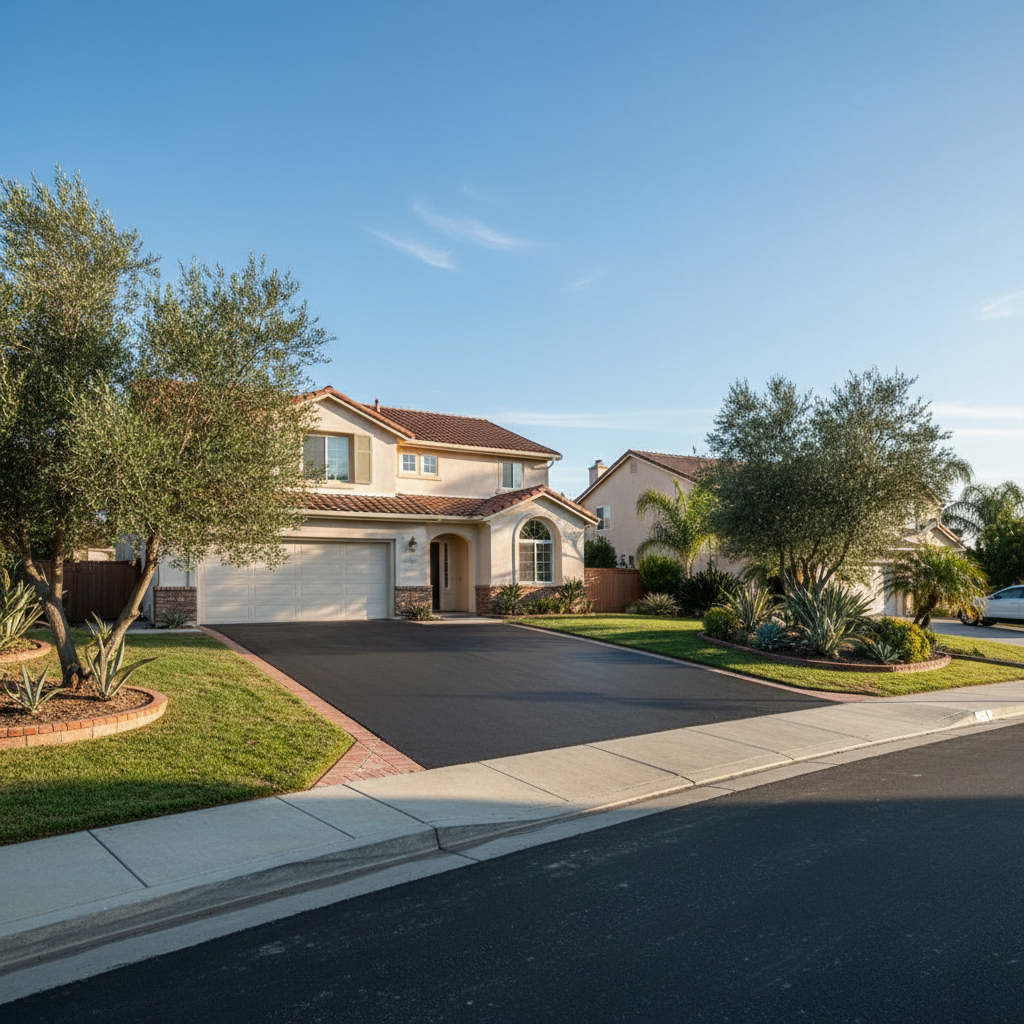 Completed residential asphalt work at a residential property in Brea, CA