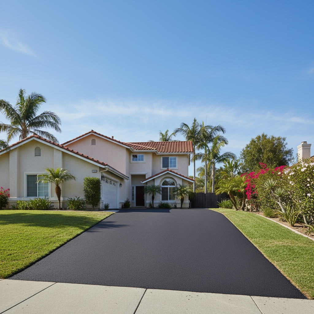 Completed driveway paving work at a residential property in San Diego, CA