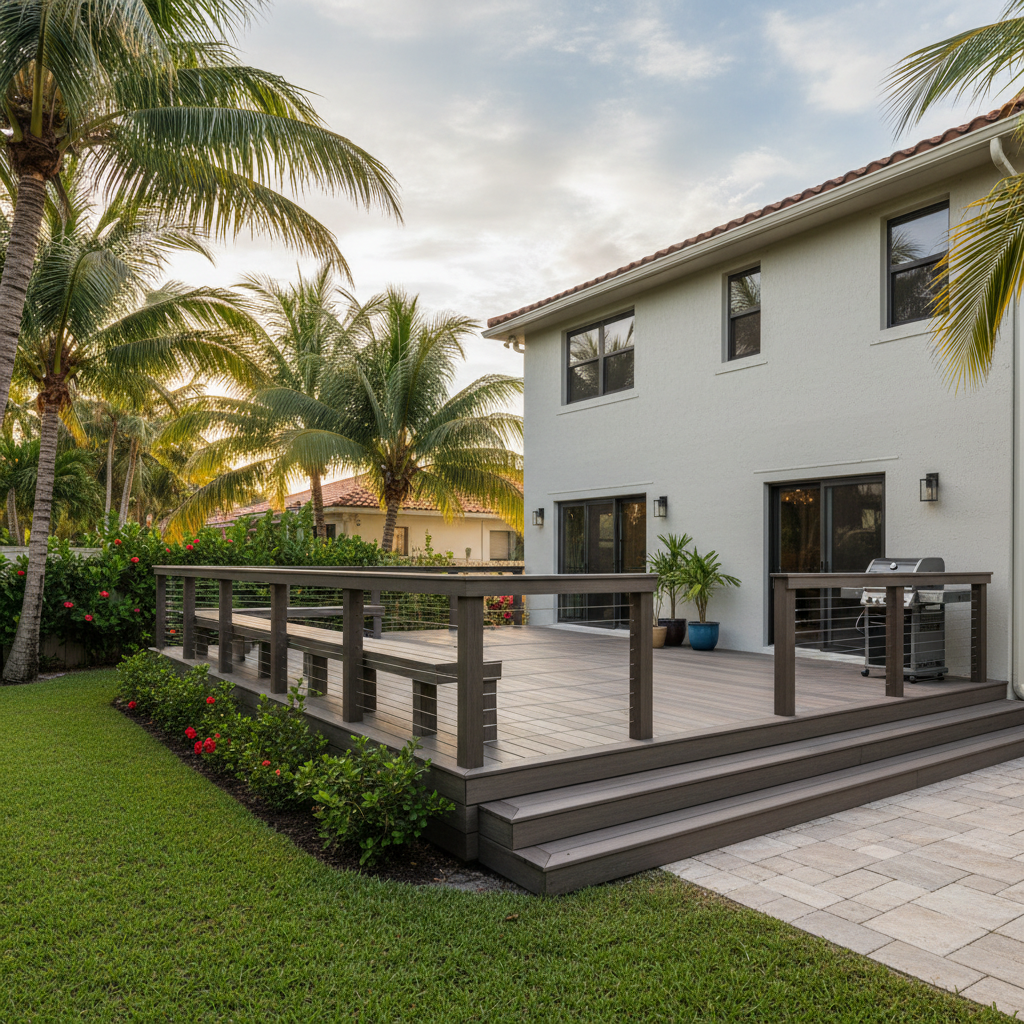 Completed composite decks work at a residential property in Fort Lauderdale, FL