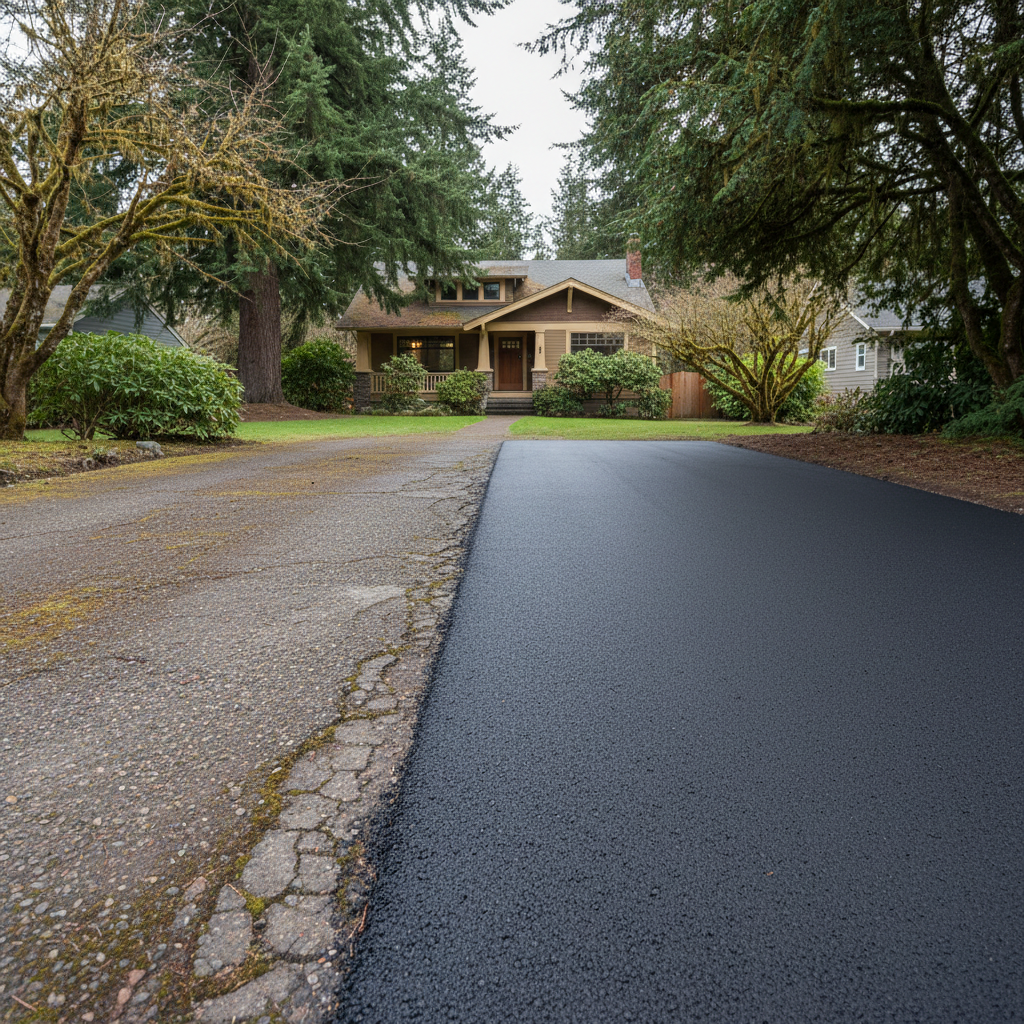 Completed asphalt repair work at a residential property in Portland, OR