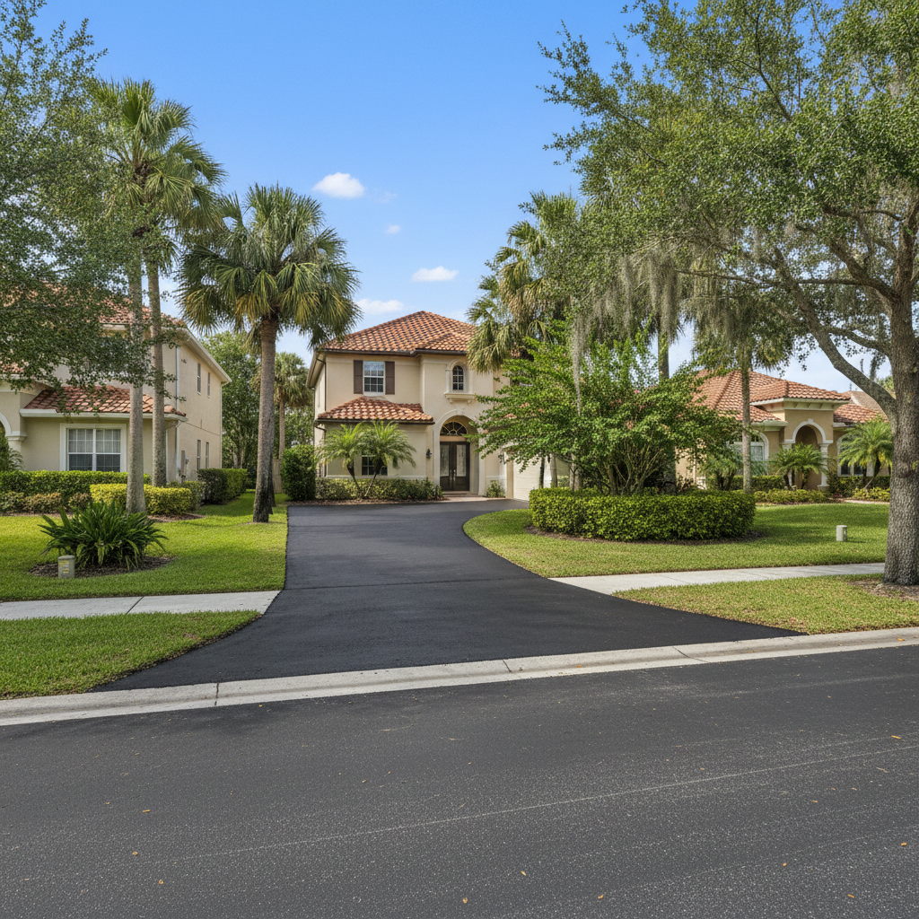 Completed driveway paving work at a residential property in Tampa, FL