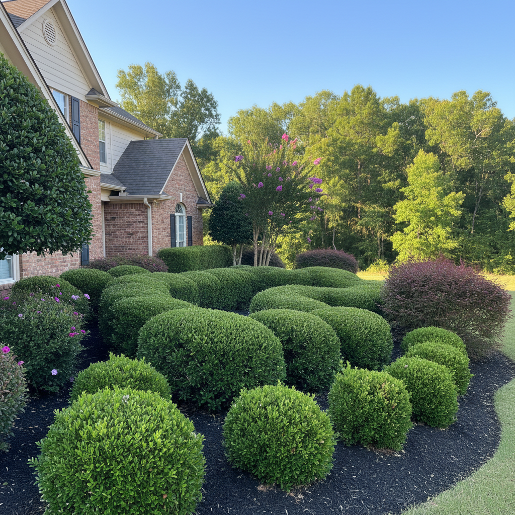 Completed shrub & bush trimming work at a residential property in New Caney, TX