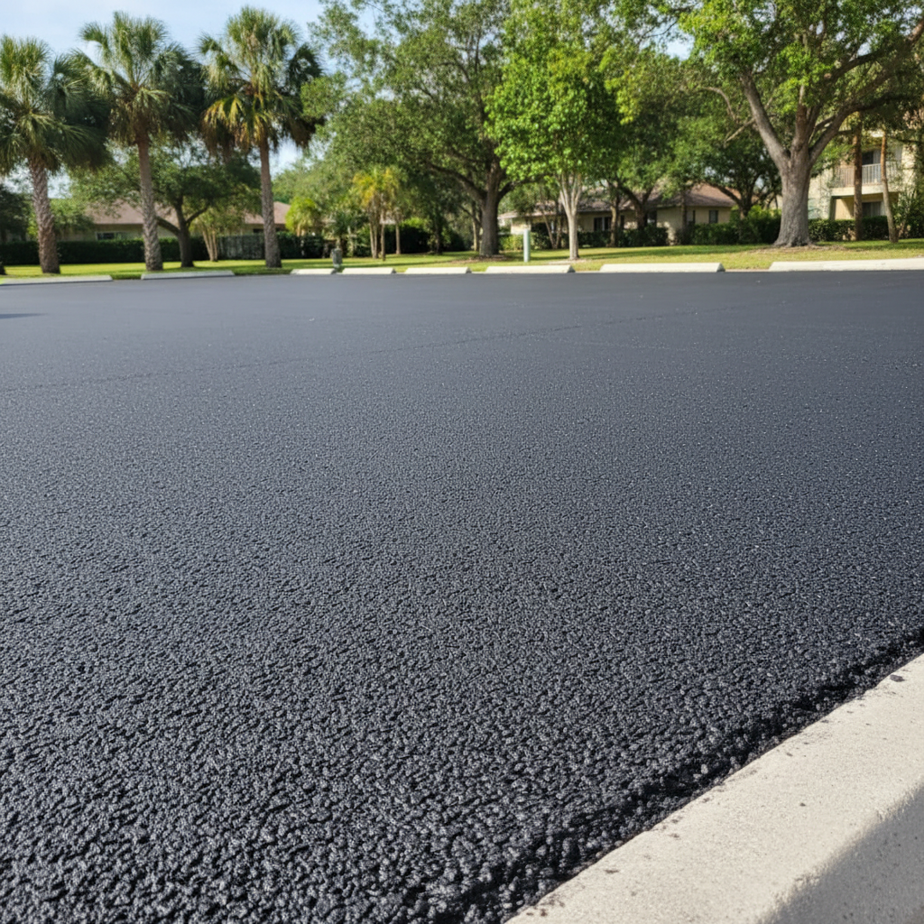 Completed parking lot paving work at a residential property in Sarasota, FL