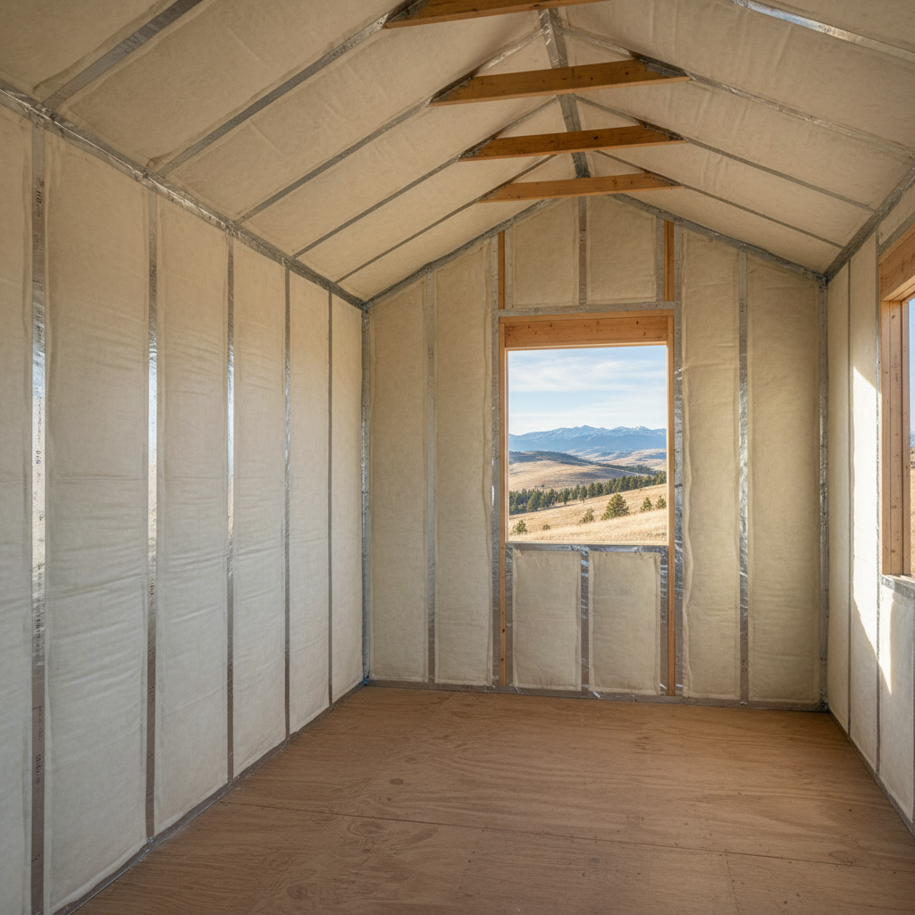 Completed shed insulation work at a residential property in Laurel, MT