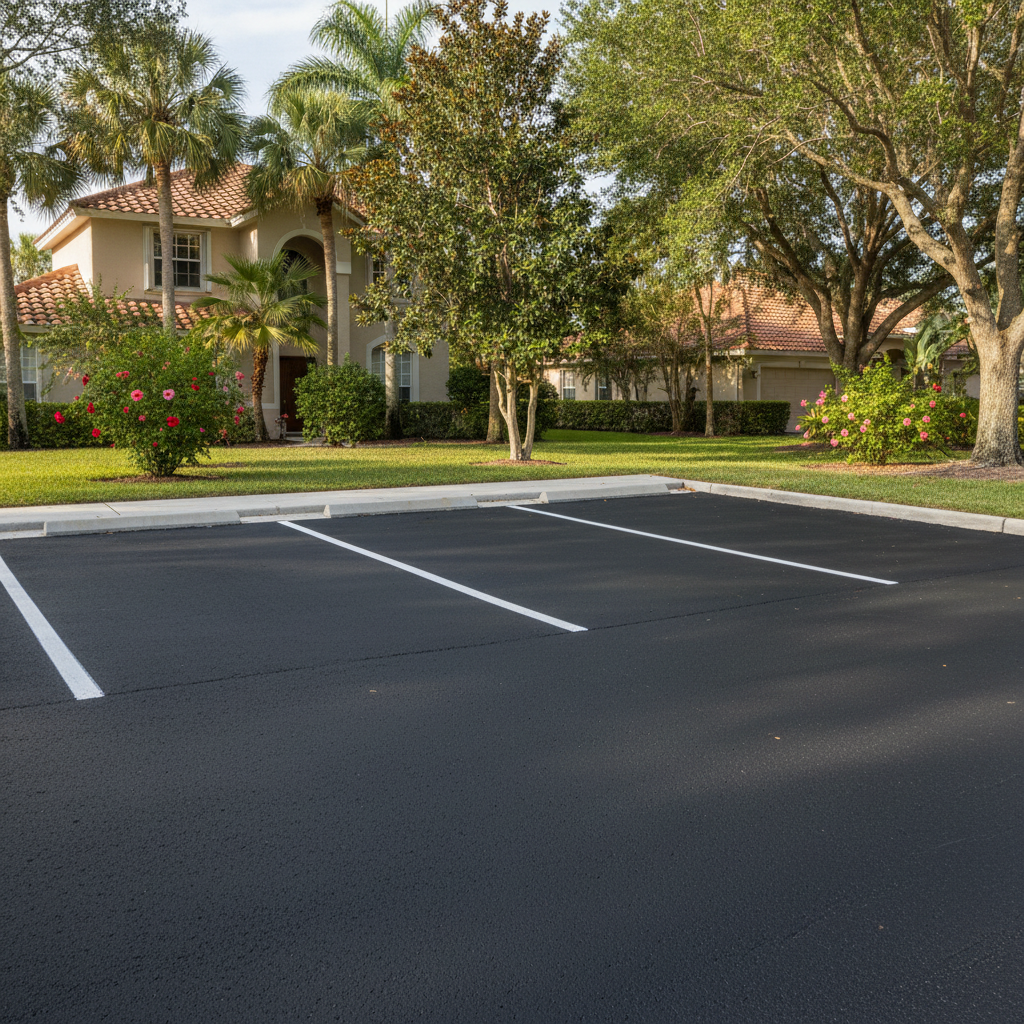 Completed parking lot paving work at a residential property in Tampa, FL