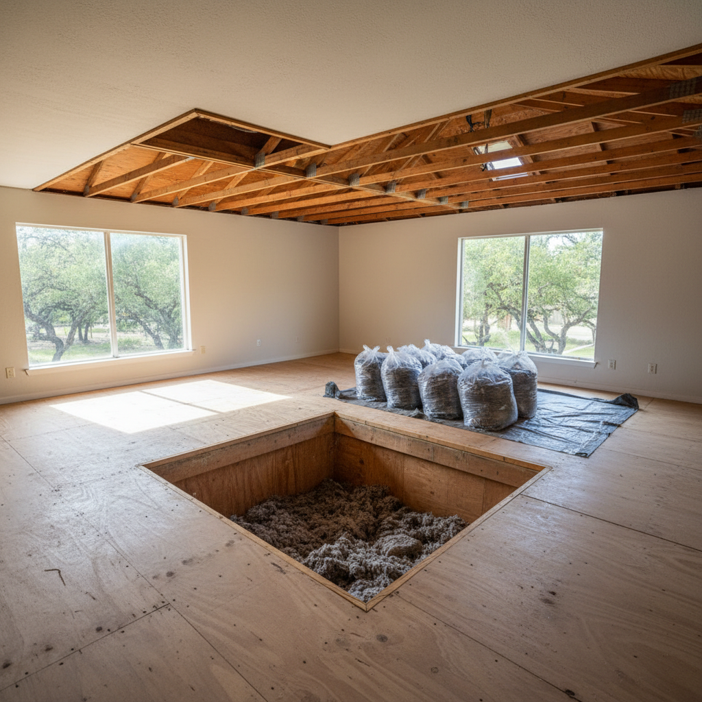 Completed insulation removal work at a residential property in New Braunfels, TX