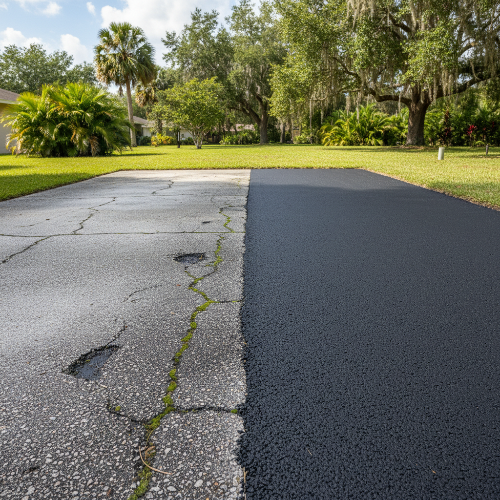 Completed asphalt patching work at a residential property in Tampa, FL