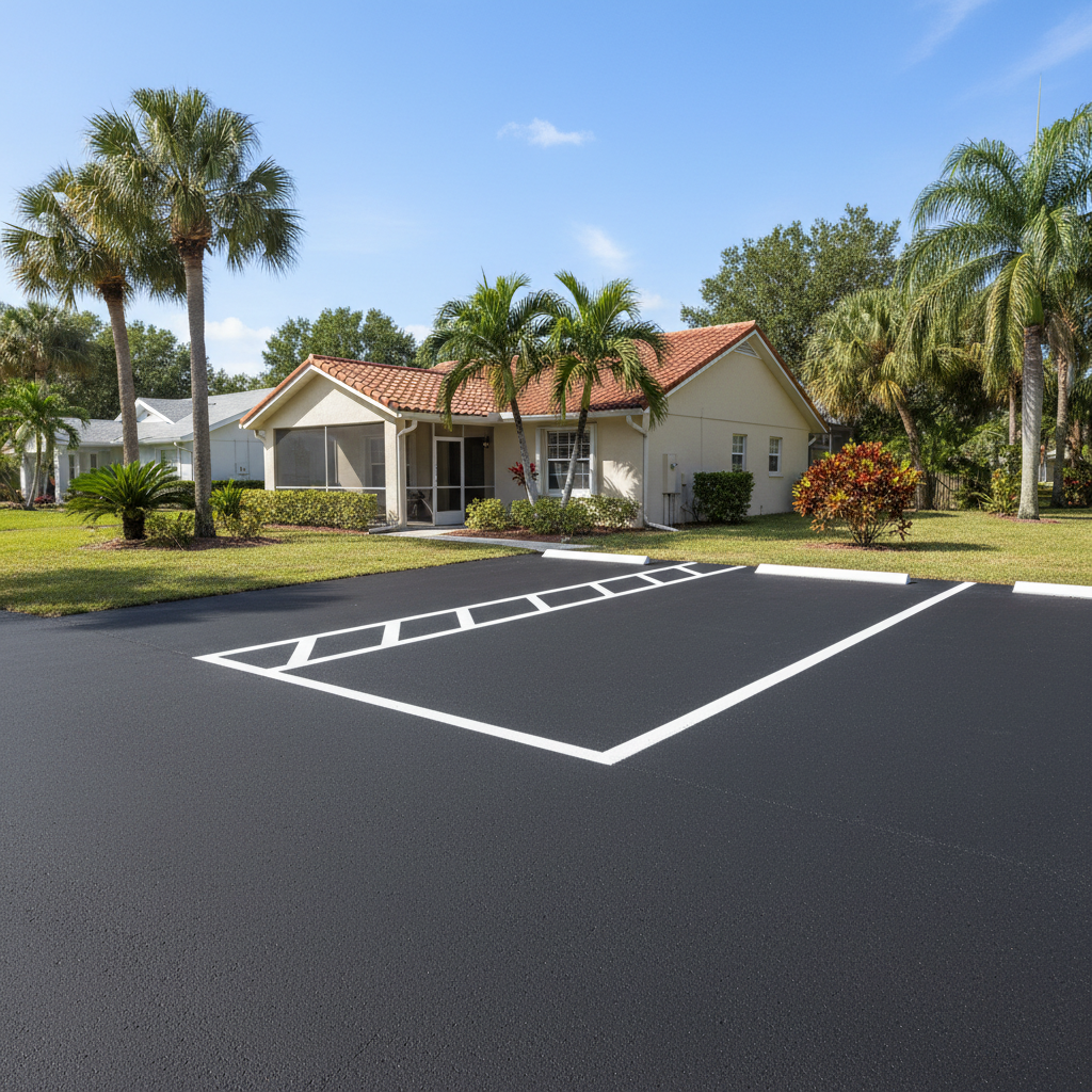 Completed asphalt striping work at a residential property in Sarasota, FL