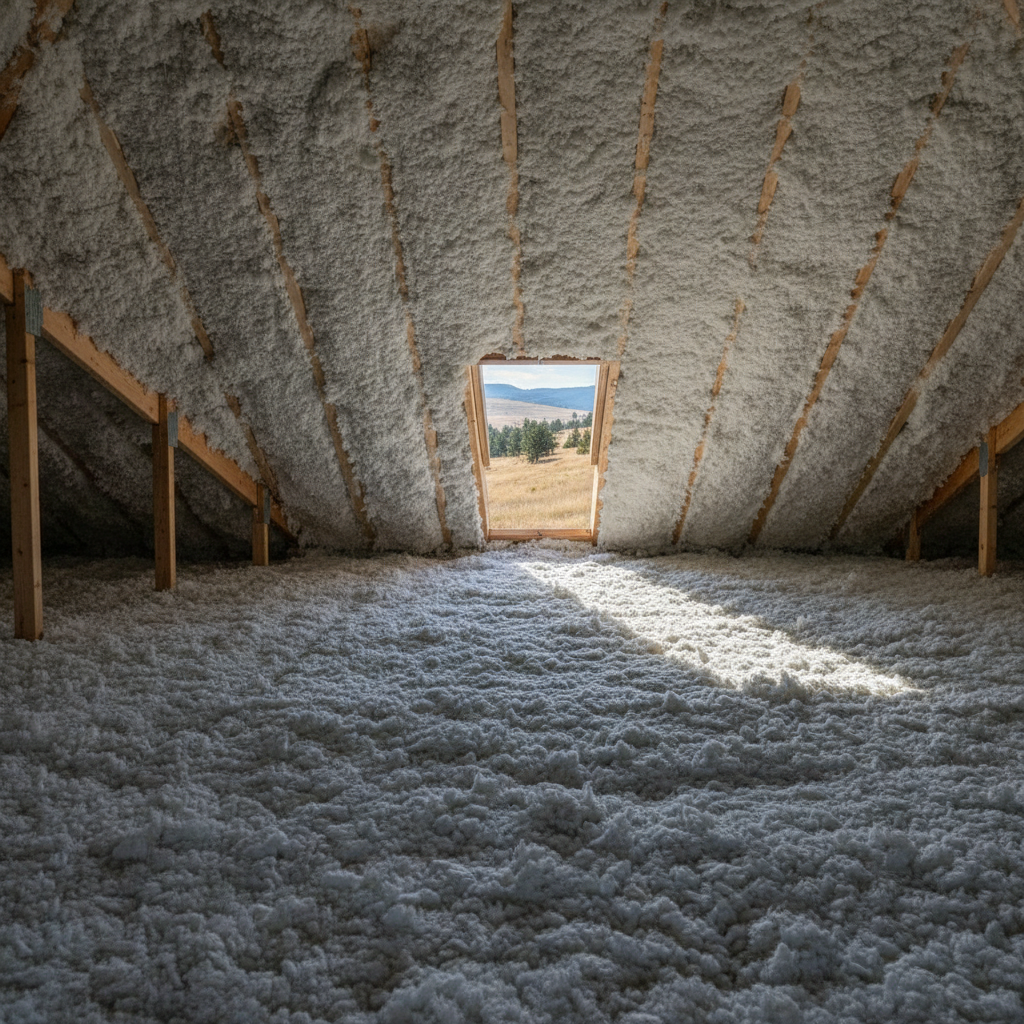 Completed attic insulation work at a residential property in Laurel, MT