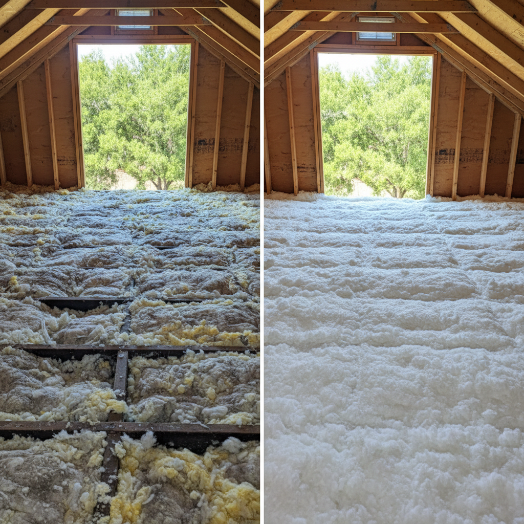 Completed attic insulation work at a residential property in Seguin, TX