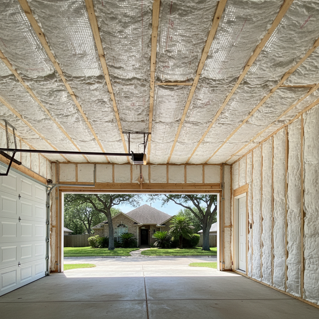Completed garage insulation work at a residential property in Cibolo, TX