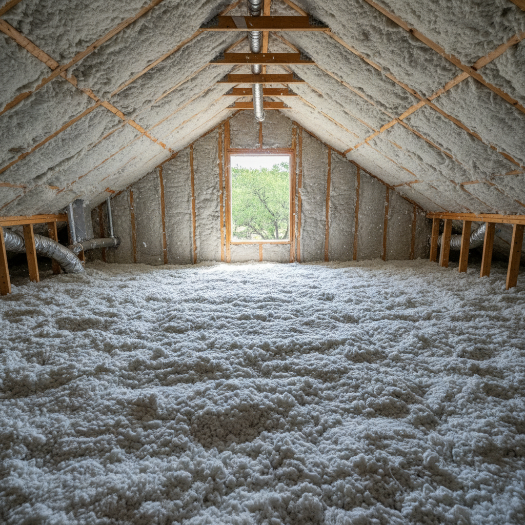 Completed blown-in insulation work at a residential property in San Marcos, TX