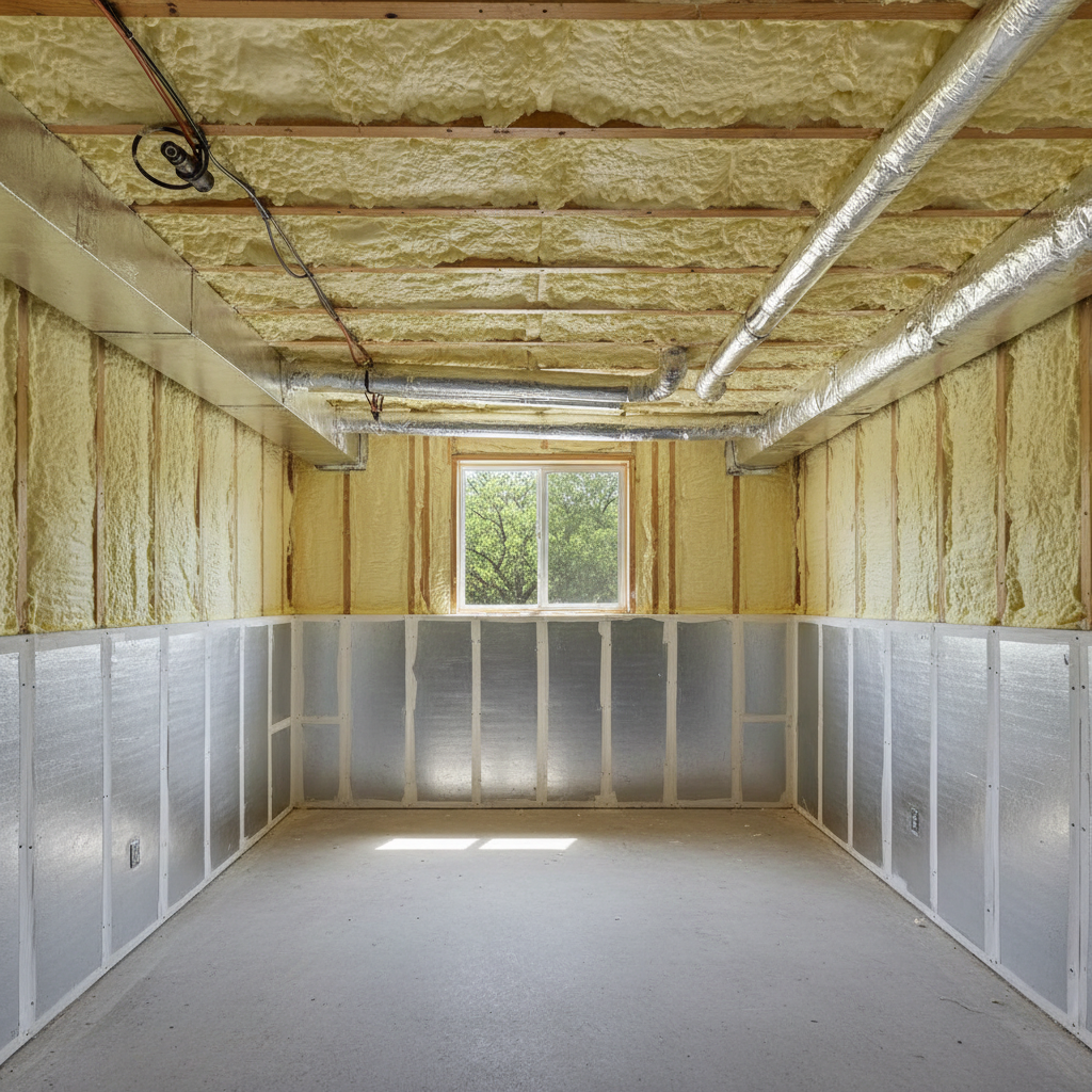 Completed basement insulation work at a residential property in Cibolo, TX