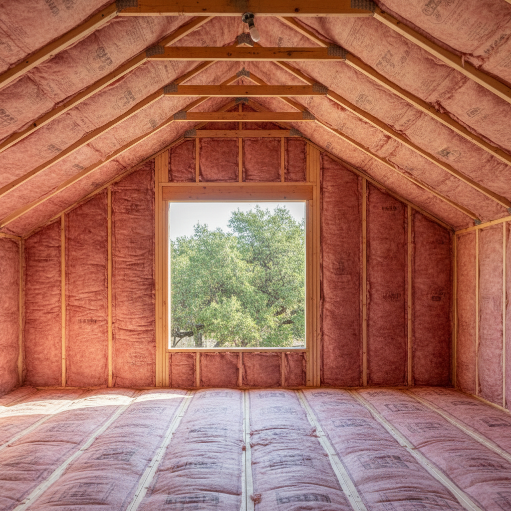 Completed batt insulation installation work at a residential property in Kyle, TX