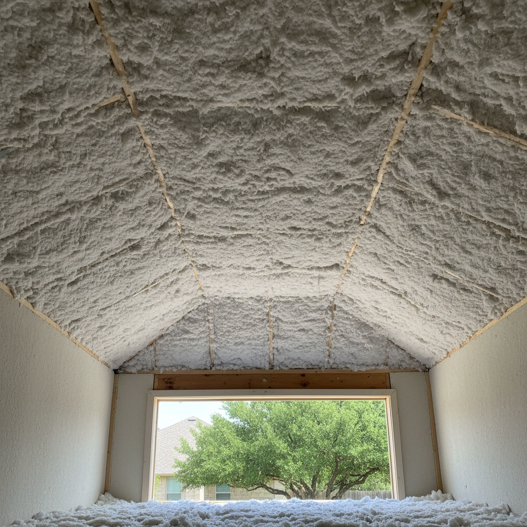 Completed blown-in insulation work at a residential property in Leander, TX