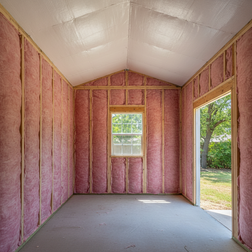 Completed shed insulation work at a residential property in Converse, TX