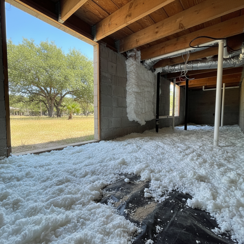 Completed crawl space insulation work at a residential property in Seguin, TX