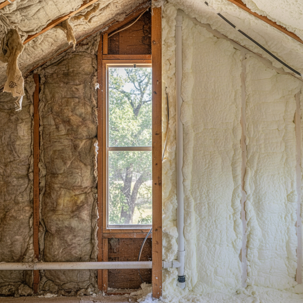 Completed open cell spray foam work at a residential property in Converse, TX