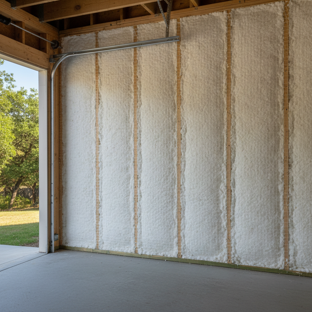 Completed garage insulation work at a residential property in Leander, TX