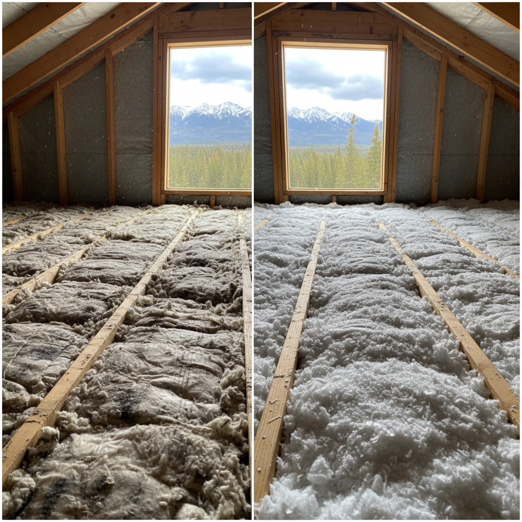 Completed attic insulation work at a residential property in Big Sky, MT