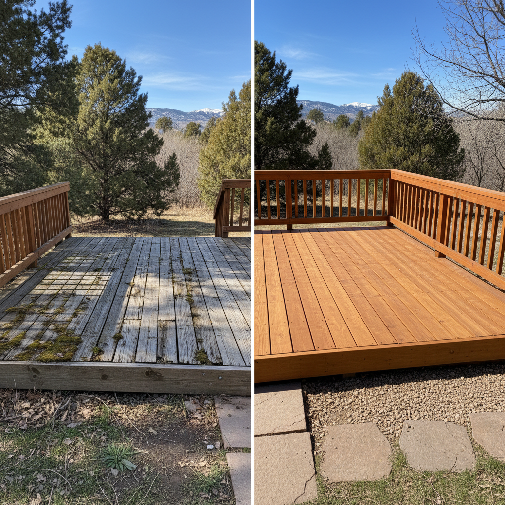 Completed wooden decks work at a residential property in Littleton, CO