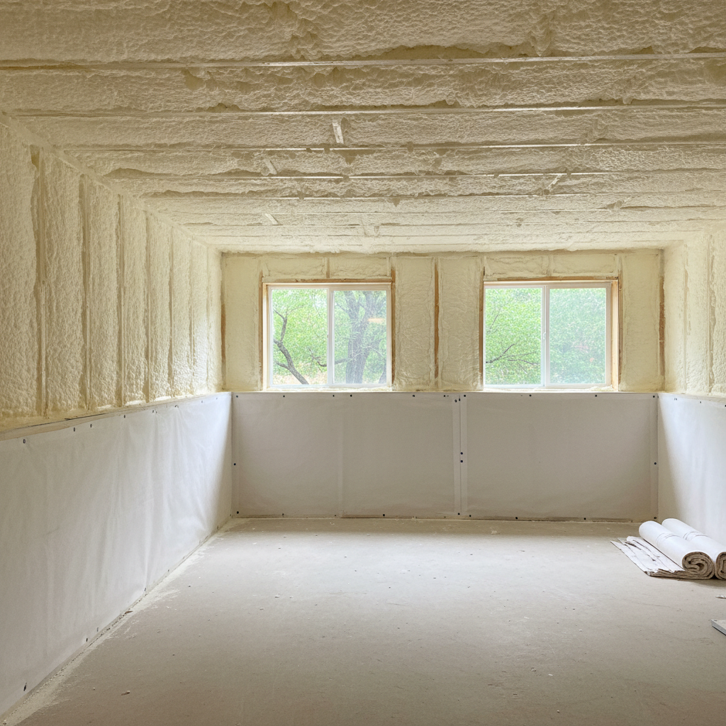 Completed basement insulation work at a residential property in Cedar Park, TX