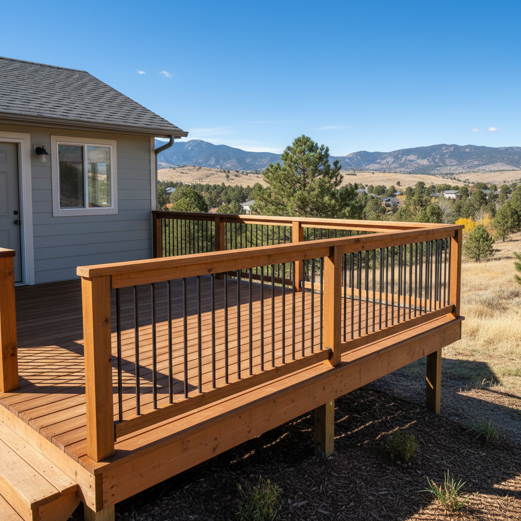Completed deck railing installation work at a residential property in Littleton, CO