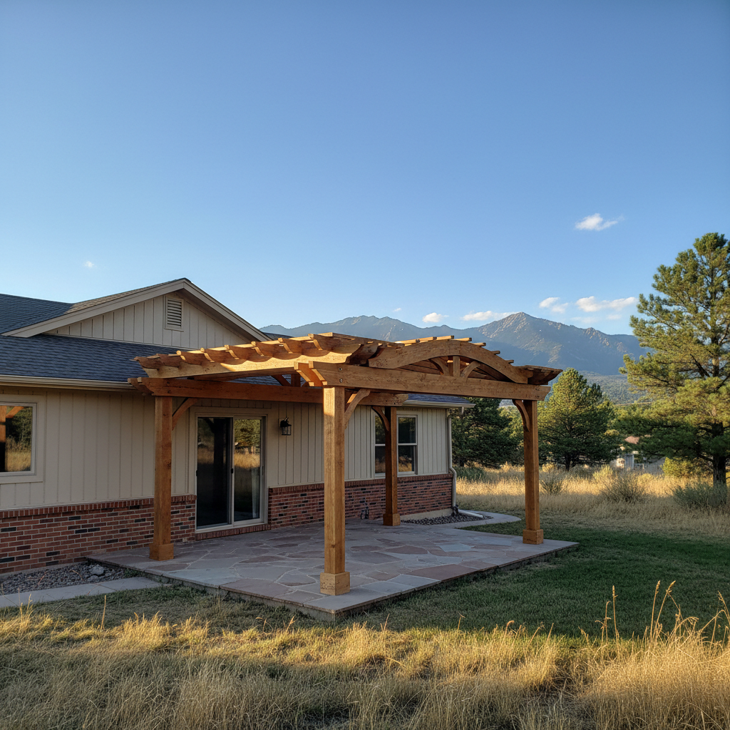 Completed pergola construction work at a residential property in Lakewood, CO