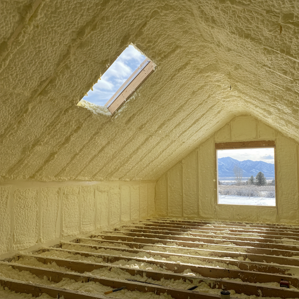 Completed open cell spray foam work at a residential property in Belgrade, MT