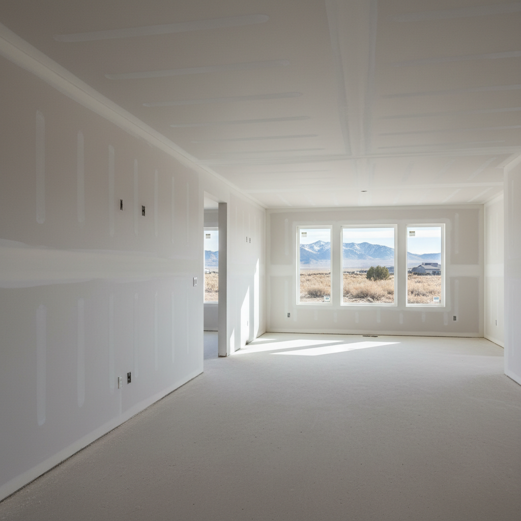 Completed drywall taping and mudding work at a residential property in Layton, UT