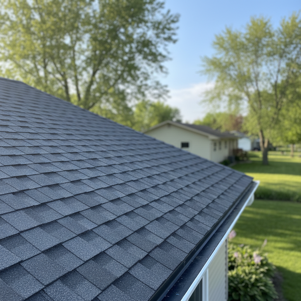 Completed asphalt shingle roofing work at a residential property in Superior, WI