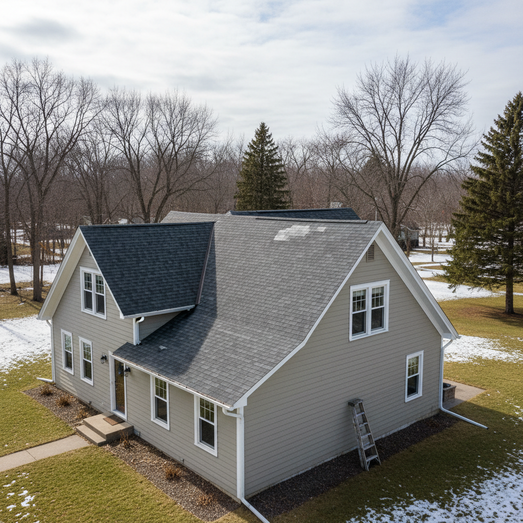 Completed roof repair work at a residential property in Superior, WI