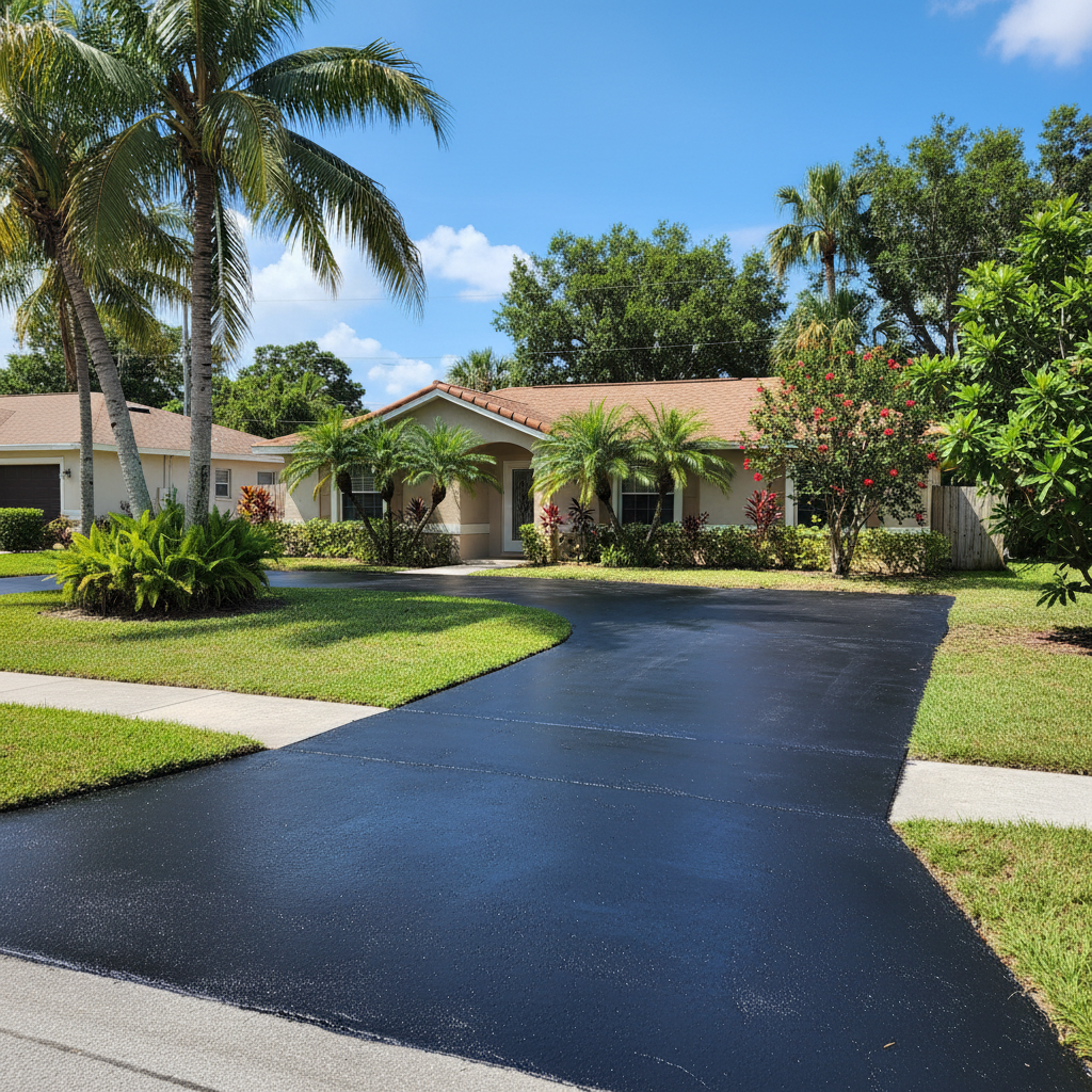 Completed asphalt sealcoating work at a residential property in Bradenton, FL