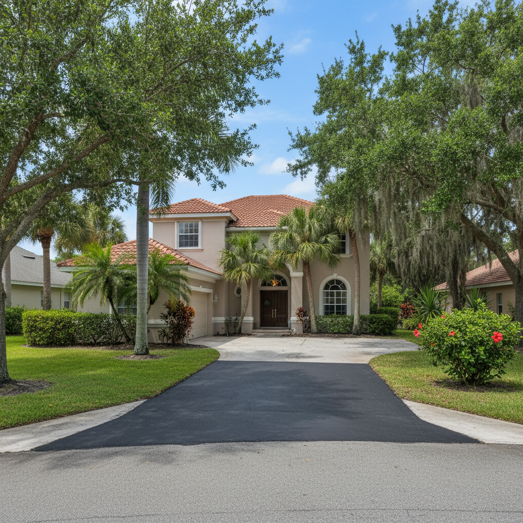 Completed asphalt repair work at a residential property in Bradenton, FL