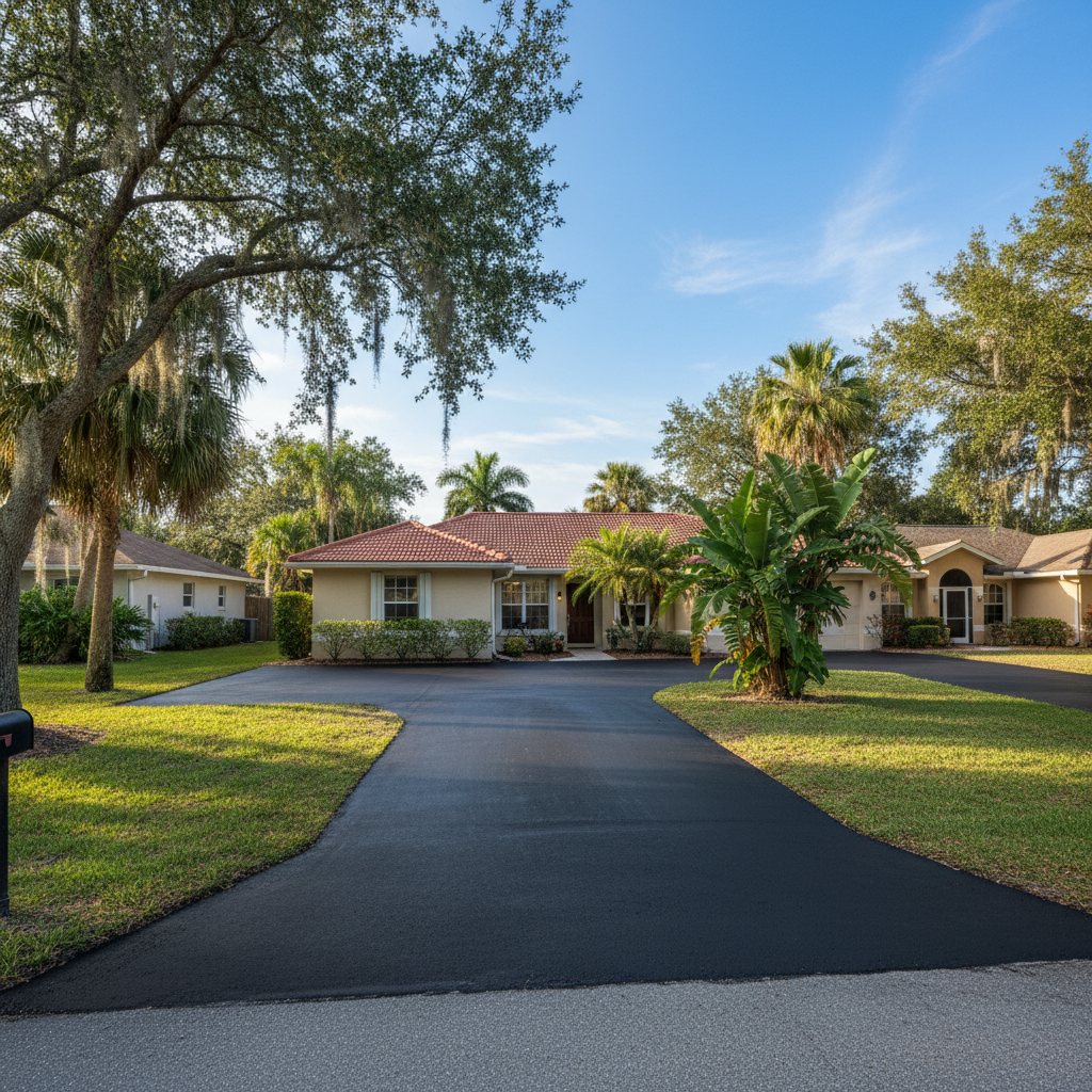 Completed asphalt sealcoating work at a residential property in Bradenton, FL