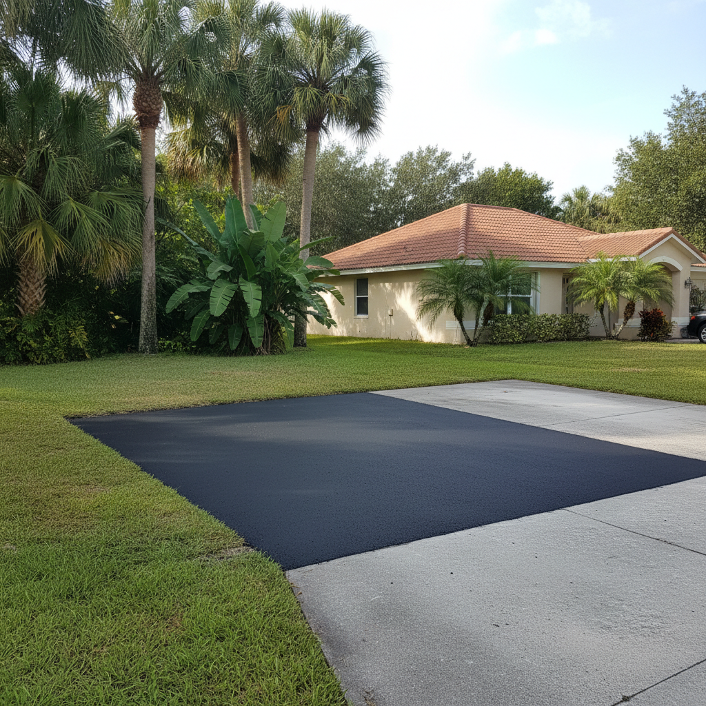 Completed asphalt repair work at a residential property in Bradenton, FL