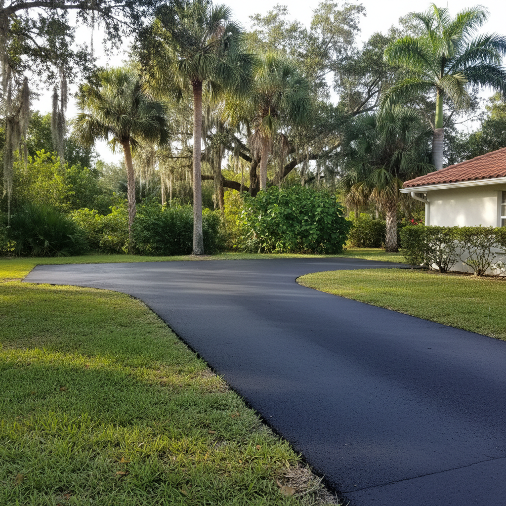 Completed driveway paving work at a residential property in Bradenton, FL