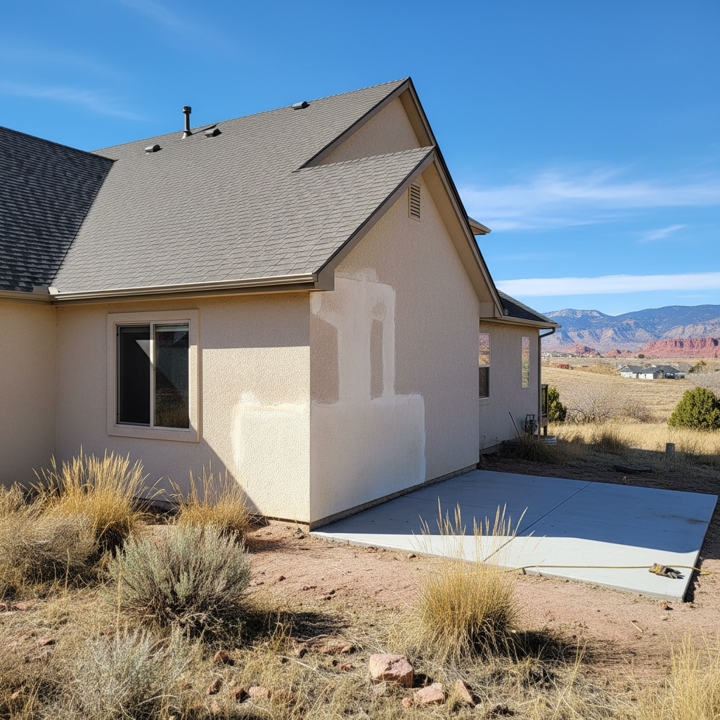 Completed stucco repair work at a residential property in Lehi, UT