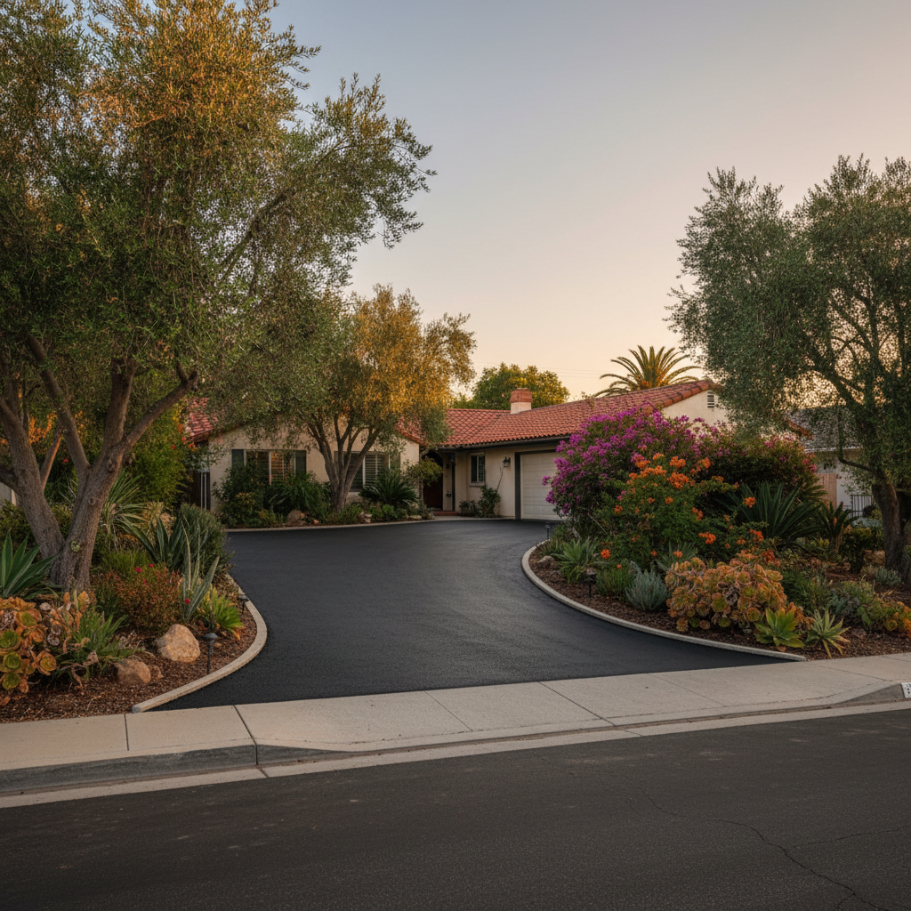 Completed driveway paving work at a residential property in Van Nuys, CA
