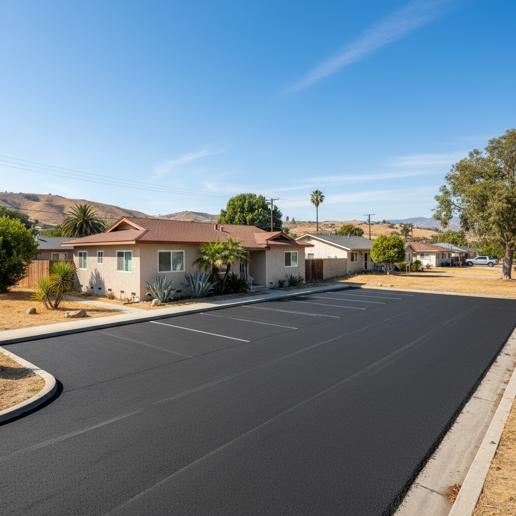 Completed parking lot paving work at a residential property in Van Nuys, CA